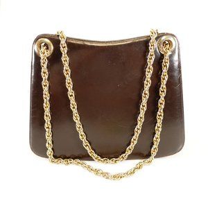 VINTAGE BAG BY DORIAN Leather Brown Shoulder Bag SMALL Double Gold Sling Bag